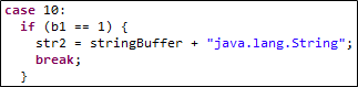The getArray() case statement for a string array.