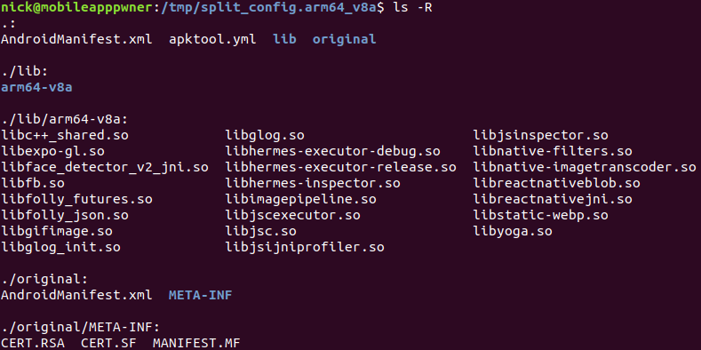 Contents of one split APK file.