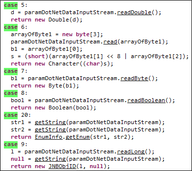 Case statements within the getValue() method.
