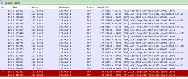 Wireshark packet capture from demo JNBridge application.